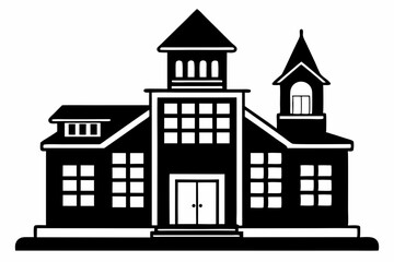School Building silhouette black vector illustration and white background