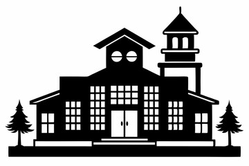 School Building silhouette black vector illustration and white background