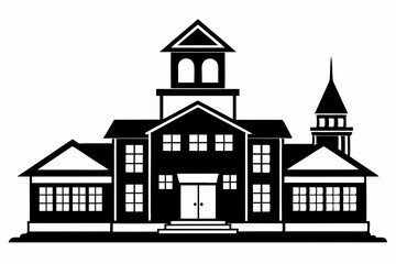 School Building silhouette black vector illustration and white background