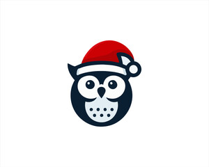 Christmas Owl Logo Design Icon Vector Illustration. Merry Christmas