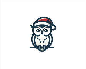 Christmas Owl Logo Design Icon Vector Illustration. Merry Christmas