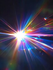 Obraz premium A vibrant burst of light radiating colorful rays against a dark backdrop, creating a mesmerizing visual effect.