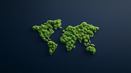 This world map symbolises nature and global harmony with lush trees and water bodies.