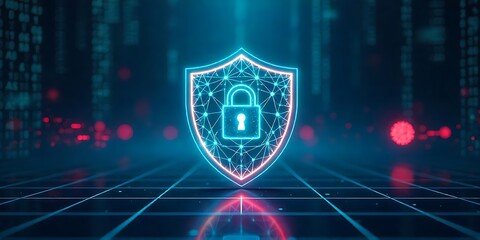 3D Cybersecurity Concept with Glowing Digital Shield