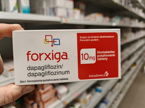 Prague,Czech republic-December 12 2024: FORXIGA (dapagliflozin), diabetes medication from gliflozin group, sglt2 inhibitor.	
