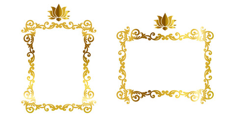 golden ornate decorative vintage lotus frames and scroll elements. Classic calligraphy swirls, swashes, dividers. Good for greeting cards, wedding invitations, restaurant menu, royal certificates.