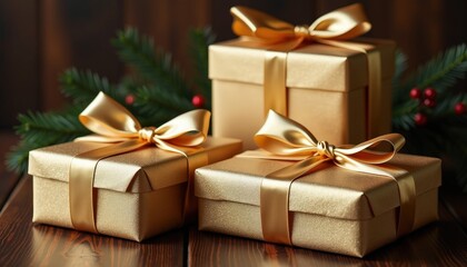Luxurious Gifts Wrapped in Elegant Paper with Gold Leaf Accents and Tied with Satin Ribbons for a Truly Special Holiday Touch