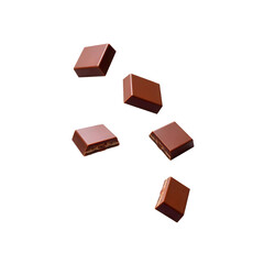 Fototapeta premium Isolated Chocolate Chunks Falling on Transparent Background