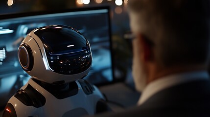 Advanced AI Robot and Developer in a Futuristic Setting