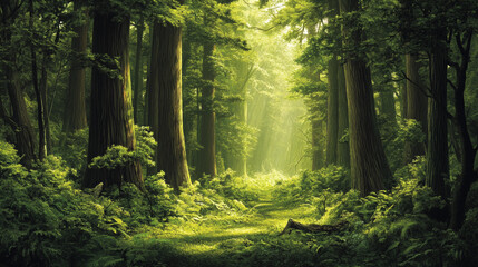 Fototapeta premium Enchanting Sunlit Redwood Forest Path