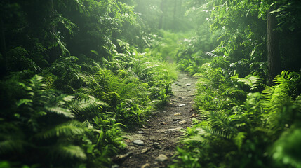 Obraz premium Lush Green Forest Path Nature Trail Jungle Walkway