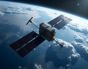 Obraz premium Satellite Orbiting Earth With Solar Panels