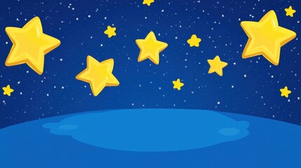 Bright Yellow Stars Against Deep Blue Night Sky Background for Design