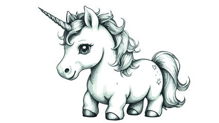 Black and white unicorn pony, coloring page.