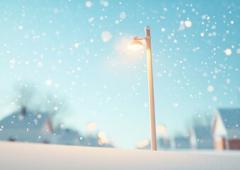 Streetlamp Illuminates Snowy Neighborhood with Dreamlike Snowfall
