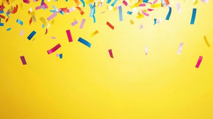 Colorful Confetti Falling Against a Bright Yellow Background for Celebrations