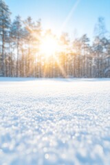 Fototapeta premium Celebrating National Short Person Day in a Serene Snowy Sunrise Forest – Perfect for New Years and Christmas Themes