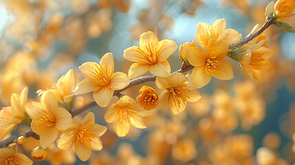 Yellow autumn leaves scattered in the park with sunlight