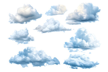 set of isolated clouds on transparent or white background, png