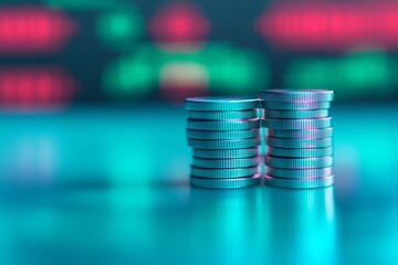 A close-up of stacked coins against a blurred background, suggesting themes of finance, investment, and economic growth.