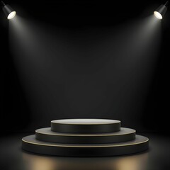 3d rendering of black background and product podium stand studio 