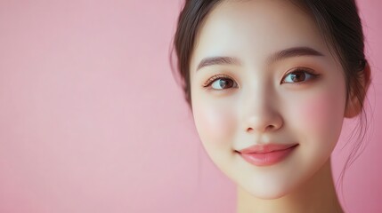 A young woman with soft, glowing skin looks at the camera.