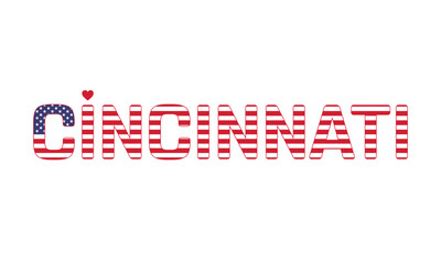 I Love Cincinnati, Typographic Design of I Love Cincinnati with the flag of USA on a white background, Cincinnati city of USA with heart, Cincinnati, I love United States of America