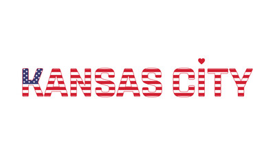 I Love Kansas City, Typographic Design of I Love Kansas City with a flag of USA on a white background, Kansas City city of USA with heart, Kansas City, I love United States of America