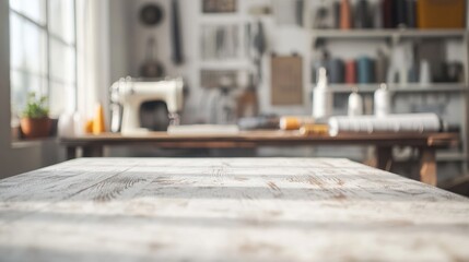 A cozy workspace with a sewing machine and natural light. Ideal for crafting and creativity.