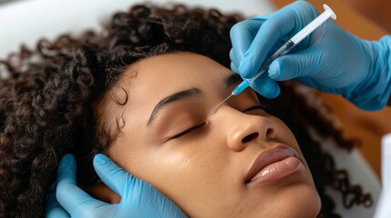 Naklejka premium Woman receiving lip enhancement injection a look into cosmetic beauty treatments and dermatology