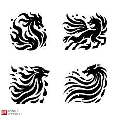 Obraz premium set of fire Silhouettes Black and White Illustration Designs on White Background