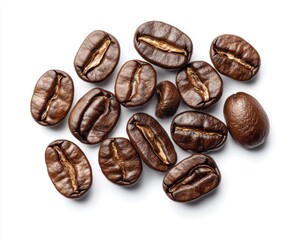 Obraz premium A close up of coffee beans with the beans spread out on a white background