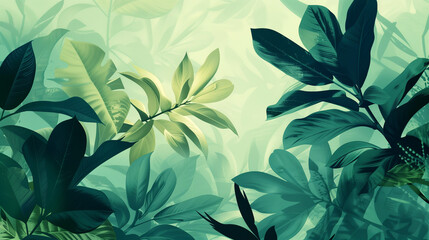 abstract floral background with leaves of different shades of green colors