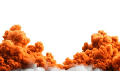 Voluminous Orange Smoke Clouds Emanating Over a White Background Creating a Dramatic and Captivating Scene for Creative and Artistic Uses