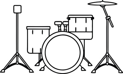 Drum set vector line art illustration