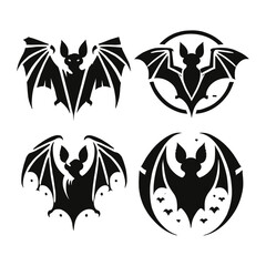 Fototapeta premium set of various flaying bat logo Silhouettes Black and White Illustration Designs on White Background