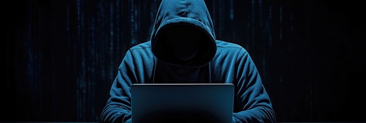 Cyber criminal working under low light conditions to disrupt digital security measures