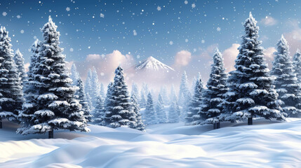 Obraz premium A snowy landscape_with_many pine trees covered in snow
