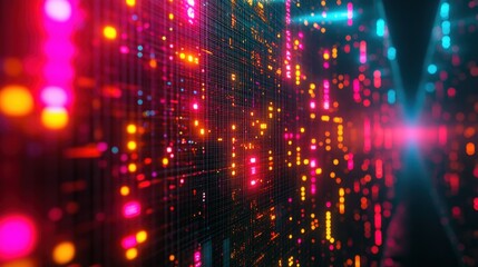 Fototapeta premium Glowing Neon Grid Background in Retro Style with 3D Texture and Vibrant Colors for Use in Digital Design and Creative Projects