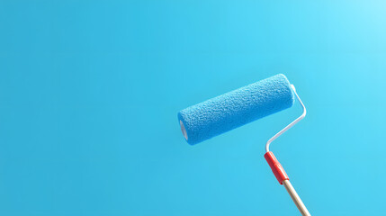 Obraz premium Paint Roller Painting - Smooth Application of Paint on a Wall for a Fresh, Clean Look in Home Improvement