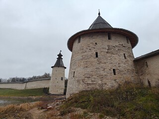 Ancient fortress tower in the city of Pskov