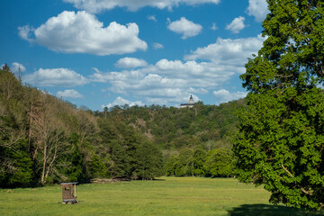 das Selketal Harz Landschaft im frischen grün Blick zur Burg Falkenstein