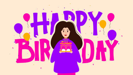 Flat illustration of a woman surprising her husband on his birthday. Birthday surprise concept.