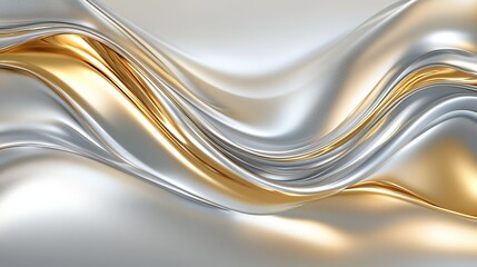 Metallic Abstract Shapes in Gold and Silver Waves for Elegant Background and Design
