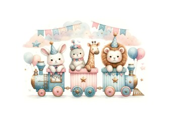 Fototapeta premium Playful adventure on a whimsical animal train