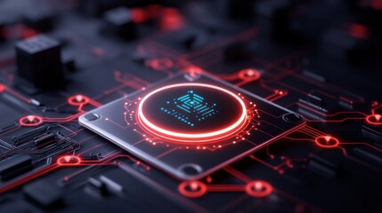 Obraz premium A close-up of a microchip on a circuit board, showcasing technology.