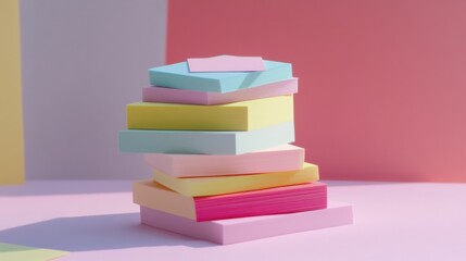 A stack of colorful sticky notes in different shapes and sizes, ready for reminders