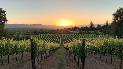 Obraz premium Sunset over Sonoma Valley Vineyard: Golden Hour in Wine Country