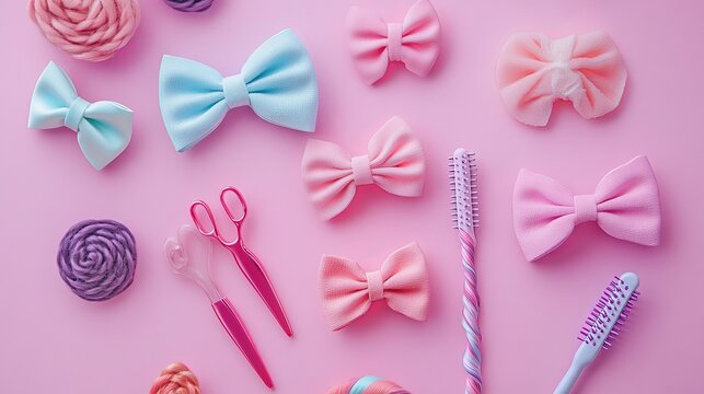 Little girl accessories lifestyle set on lilac background