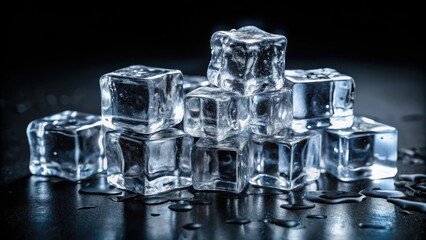 Ice Cubes, Black Background, Closeup Photography, Crystal Clear Ice